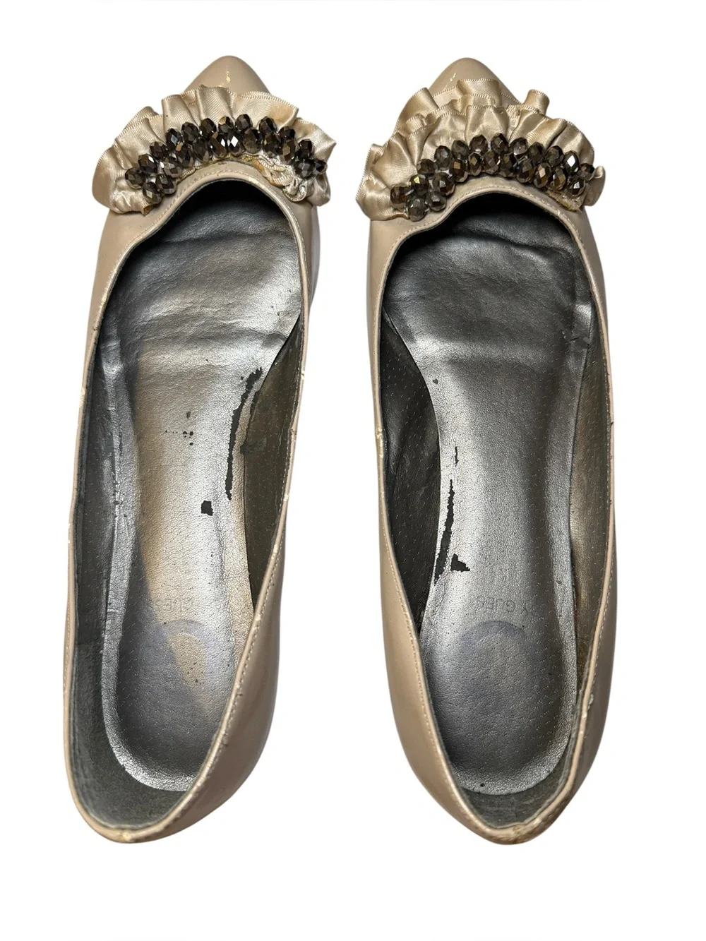 G by Guess Women's Nude Pointed Ballet Flats Ruffle Rhinstone Detail Size